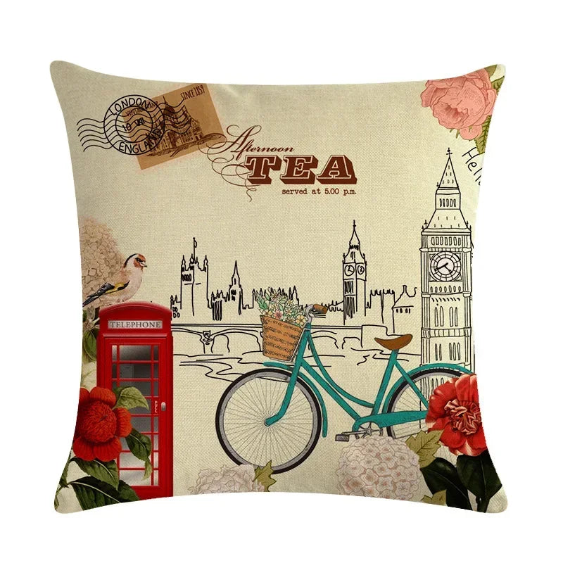 Axyaa Retro Bike Woman Linen Pillowcase 45*45cm Decorative Sofa Cushion Cover