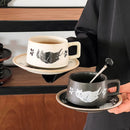 Axyaa Retro Cat Ceramic Mug Saucer Coarse Pottery Coffee Cup Ins Home Breakfast