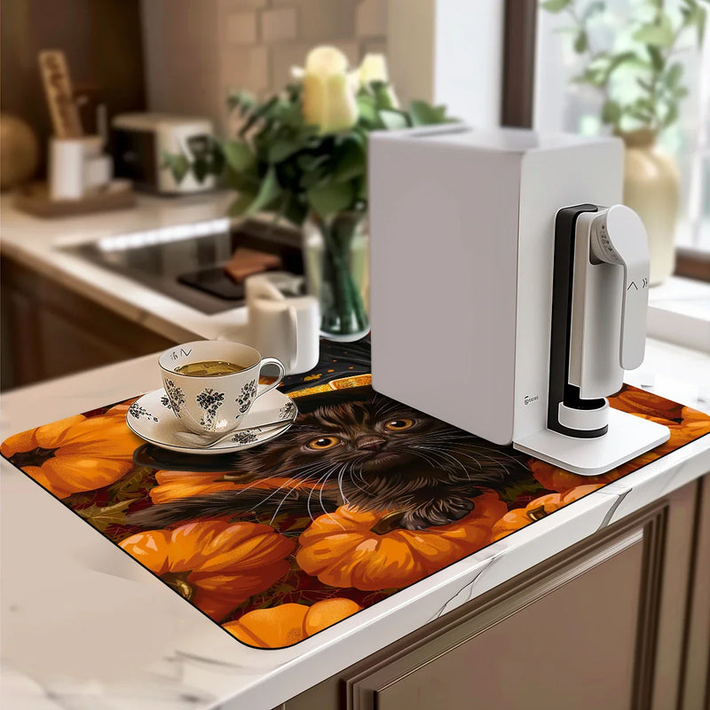 Axyaa Halloween Pumpkin Kitchen Drying Mat Absorbent Anti-slip Bathroom Drain Pad