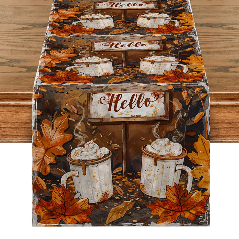 Maple Leaf Watercolor Table Runner for Kitchen Holiday Parties by Axyaa