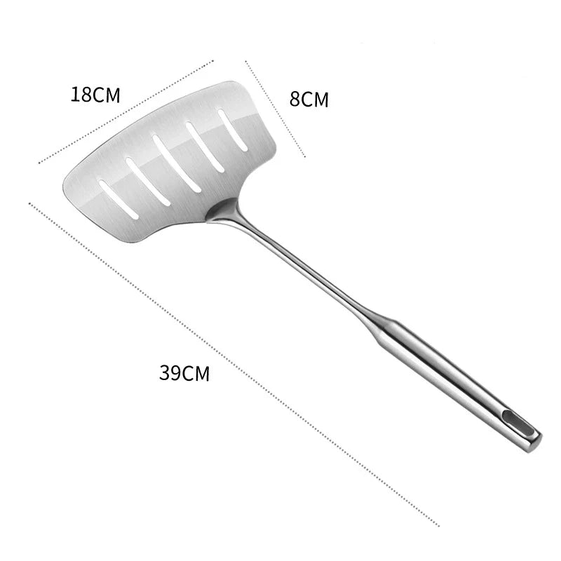 Axyaa Stainless Steel Fish Spatula with Wood Handle - Nonstick Slotted Pan Scoop
