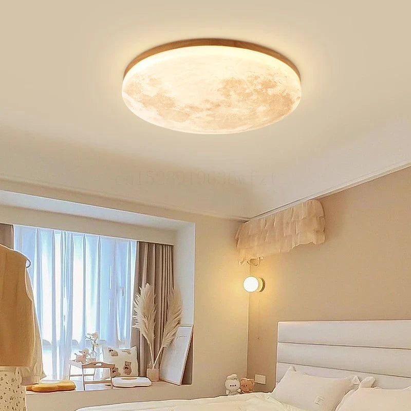 Axya Solid Wood LED Ceiling Lamp for Home Decor, 12W-36W, Moon Design