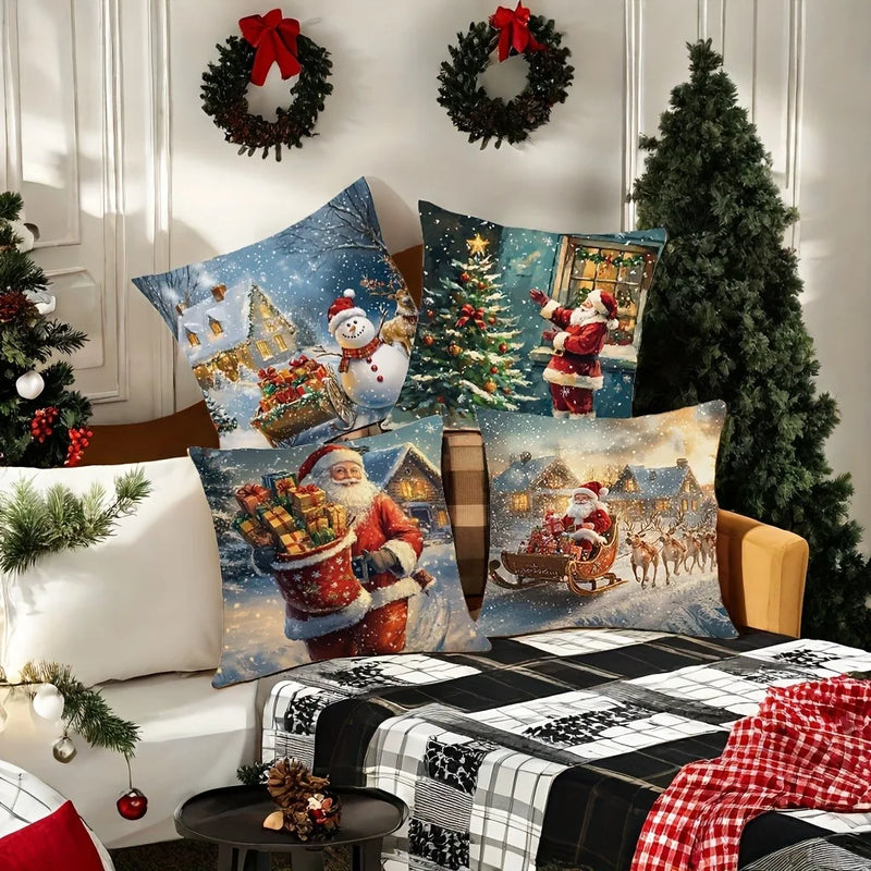 Axyaa Winter Snow Santa Claus Gift Pillowcase Suite Home Decoration