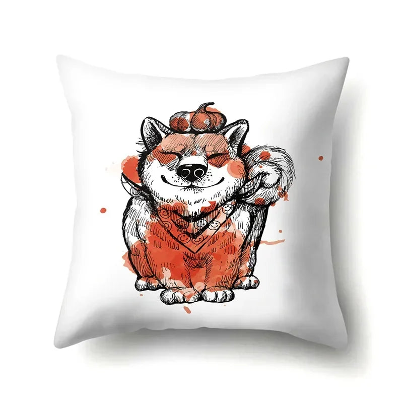 Axyaa Cartoon Animals Plush Cushion Cover 45x45cm Cute Cats and Dogs Pillowcase