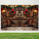 Rustic Farmhouse Wooden Door Christmas Tree Wall Tapestry by Axyaa
