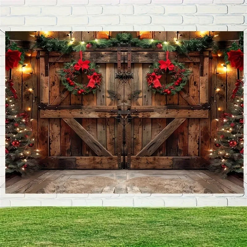 Rustic Farmhouse Wooden Door Christmas Tree Wall Tapestry by Axyaa