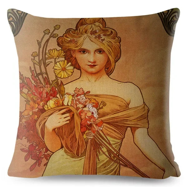 Beige Art Nouveau Gallery Cushion Cover for Home Decor - Axyaa