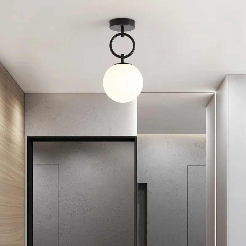 Axyaa Modern Glass Ceiling Lamp: Nordic Black Gold LED Lighting Fixtures for Bedroom & Hallway.