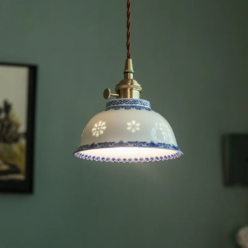 Axyaa White Ceramic Copper LED Pendant Lamp for Bedroom and Dining Table