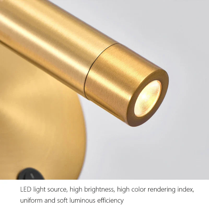 Axyaa Nordic Rotating Wall Lamp Sconce, Modern Minimalist Spotlight 3W Black Brass