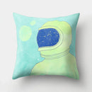 Axyaa Spaceship Astronaut Polyester Throw Pillow Case for Home Decor