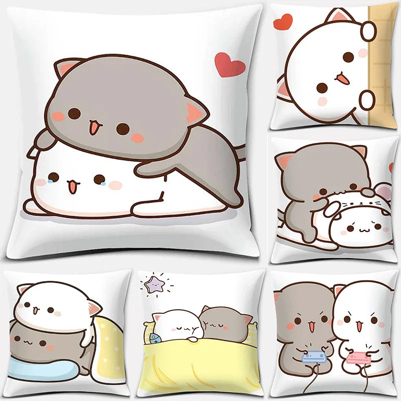 Cute Mocha Mochi Peach Cat Pillowcase for Sofa and Car Decor, Home by Axyaa, 45x45cm