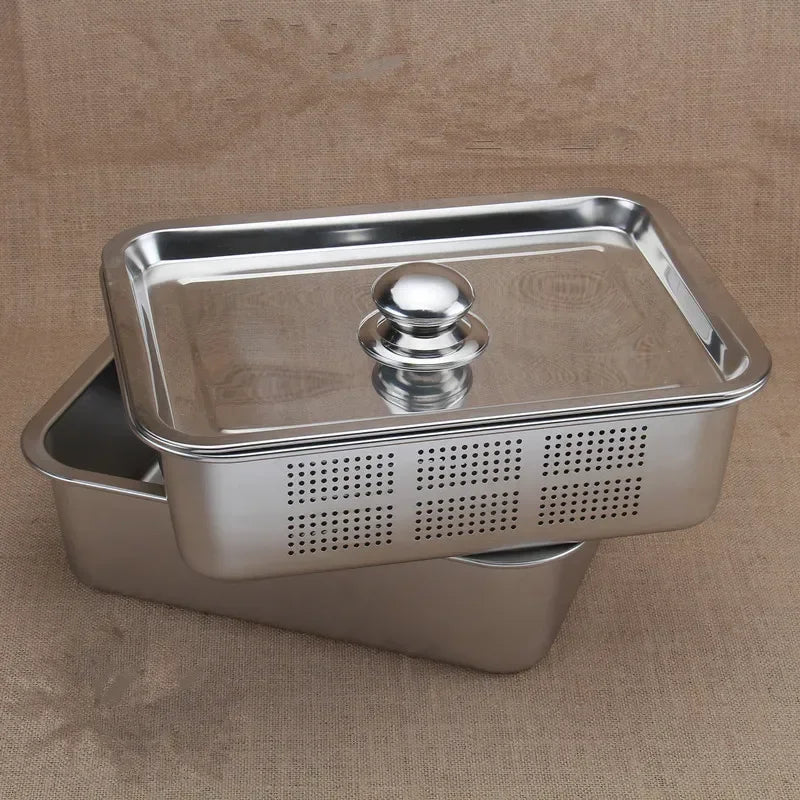 Axya Stainless Steel Mesh Strainer Colander Tray with Leak Hole Lid