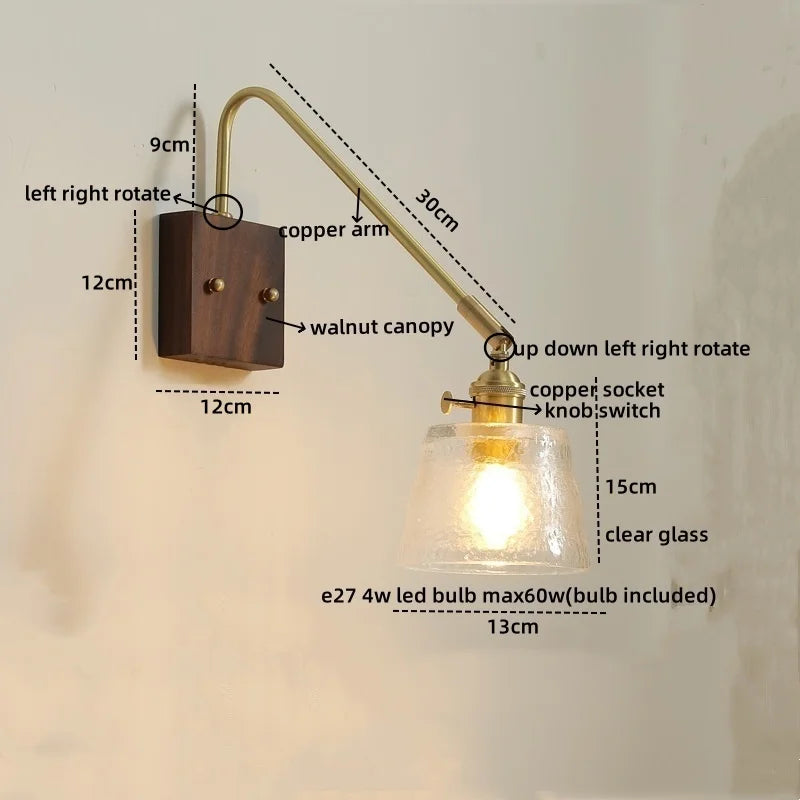 Axyaa LED Wall Lamps: Modern Style for Bedroom, Bathroom, Living Room, Walnut Copper Fixtures
