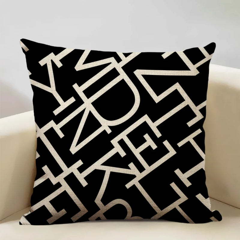 Axyaa Black White Yellow English Letter Design Linen Pillowcase 45x45cm