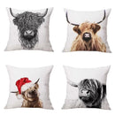 Axyaa Highland Cow Linen Pillow Cover - 45x45CM Home Sofa Throw Cushion for Bed & Car