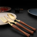 Axyaa Golden Stainless Steel Cutlery Set with Wooden Handles