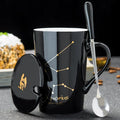 Axyaa Constellations Ceramic Mug Set with Spoon & Lid, 420ml Black Coffee Cup