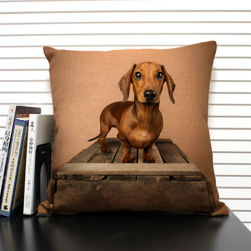 Axyaa Bulldog Dachshund Cushion Cover 45x45cm Square Linen Pillowcase