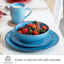 Axya Navia Stoneware Ceramic Dinnerware Set: Dinner Plate, Dessert Plate, Bowl, Mug