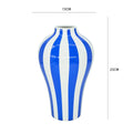 Axyaa Blue Geometric Quilted Ceramic Vase with Polka Dots Pattern for Home Decoration