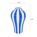 Axyaa Blue Geometric Quilted Ceramic Vase with Polka Dots Pattern for Home Decoration