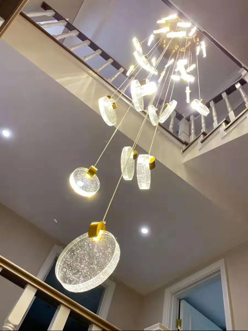 Axyaa Crystal Chandeliers LED Pendant Ceiling Light for Staircase Duplex Building