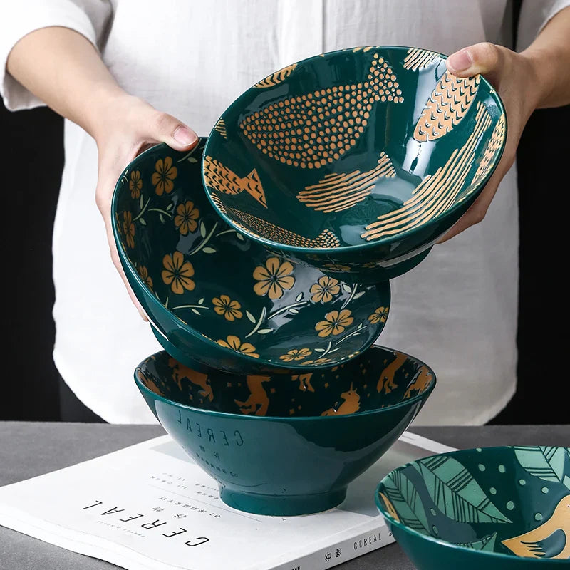 Axya Ceramic Ramen Bowl Set for Home and Kitchen Dining