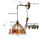 Axyaa Tiffany Butterfly Glass Wall Lamp LED Fixture with Pull Chain Switch
