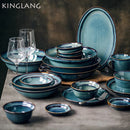 Axya Blue Ceramic Dinnerware Set: Plate and Bowl - Wholesale Kiln Dish Collection