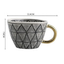 Axya Irregular Geometric Ceramic Coffee Cup with Gold Handle, Black & White Pattern