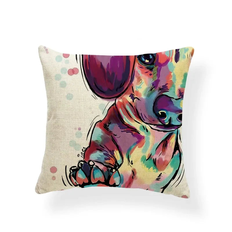 Axyaa Golden Retriever Linen Pillowcase: Decorative Square Cushion Cover