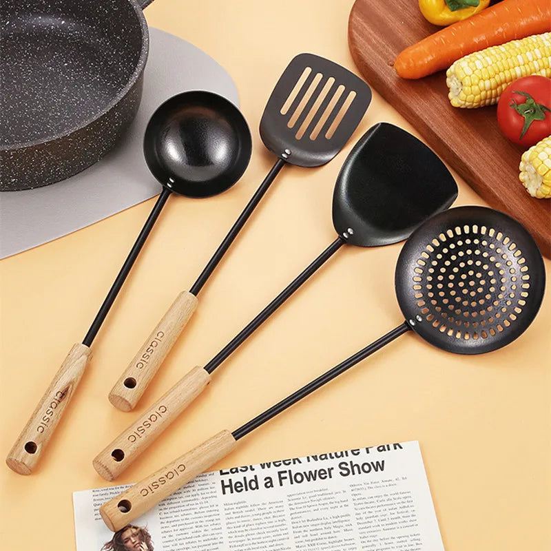 Axyaa Stainless Steel Wooden Handle Kitchen Utensil Set
