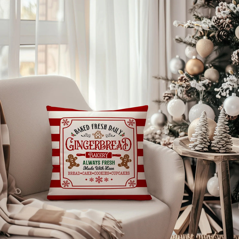 Axyaa Gingerbread Bakery & Candy Cane Christmas Pillowcase Room Sofa Decor Suite