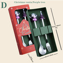 Axyaa Gold Stainless Steel Christmas Cutlery Set with Metal Elk Hat Tree Design