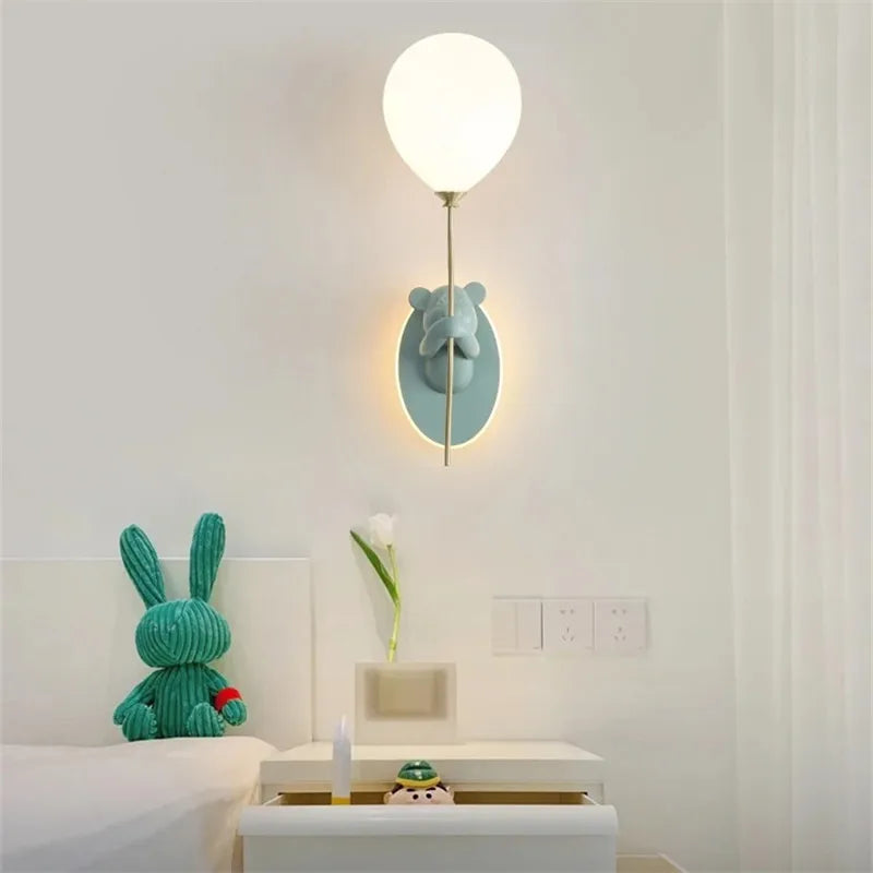 Axyaa Bear Balloon Wall Light: Kawaii Cartoon Children's Room Bedroom Lamp