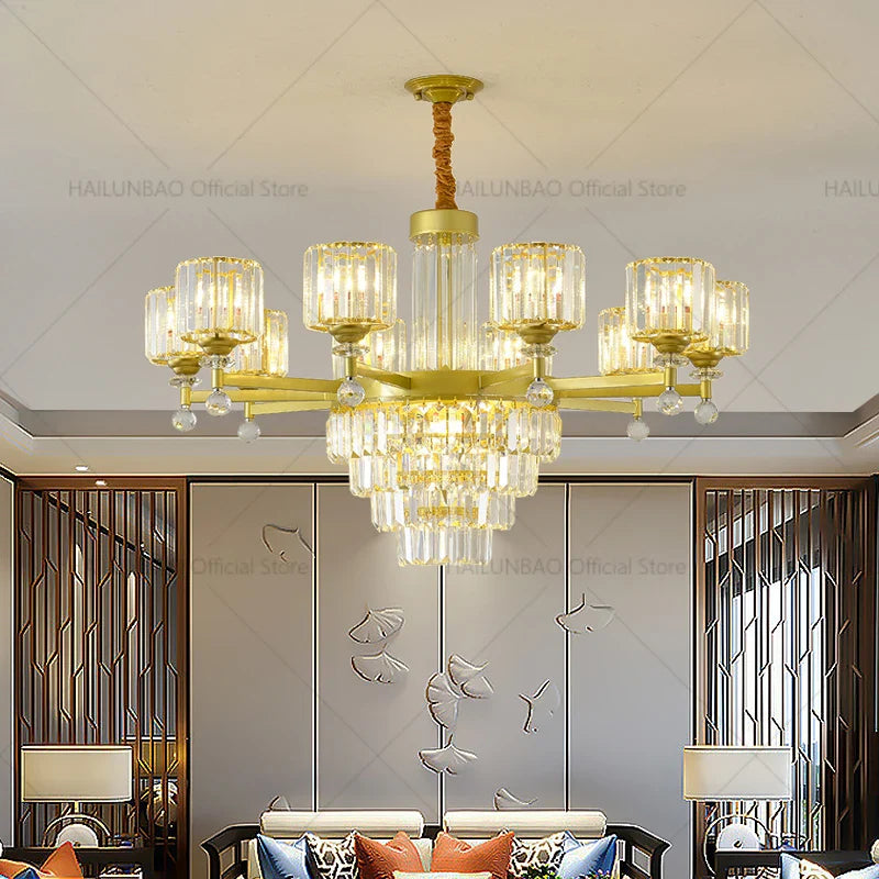 Axyaa Crystal Chandelier 2024: Elegant Light Luxury Villa Hall Lamp.