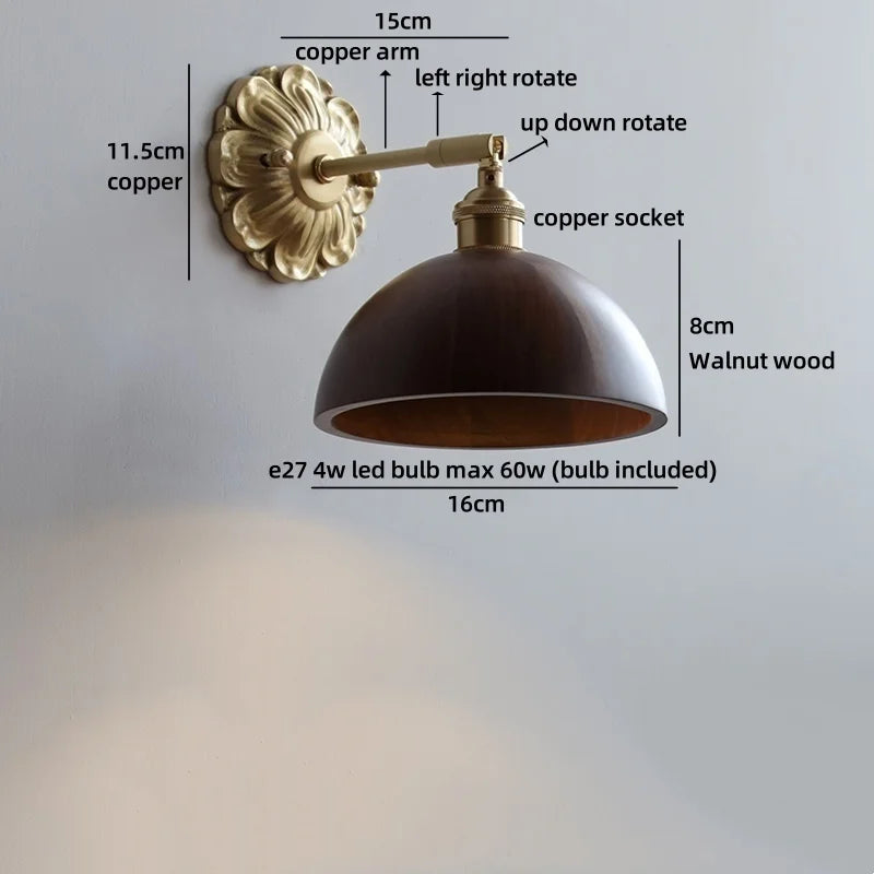 Axyaa Nordic LED Flower Wall Light Antique Gold Brass Modern Bedside Lamp