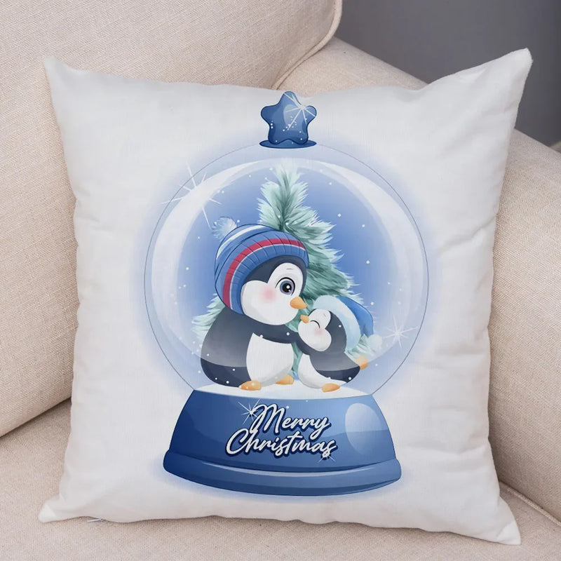 Axyaa Santa Little Penguin Pillowcase 45x45cm Merry Christmas Deer Cushion Cover
