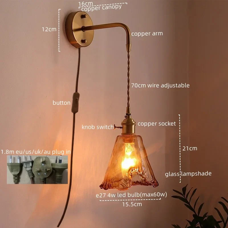 Axyaa Nordic Amber Glass LED Wall Lamp for Living Room and Bathroom