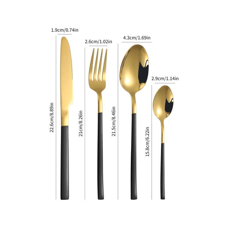 Axyaa Gold Stainless Steel Cutlery Set - 24pc Family Western Dining Gift Set