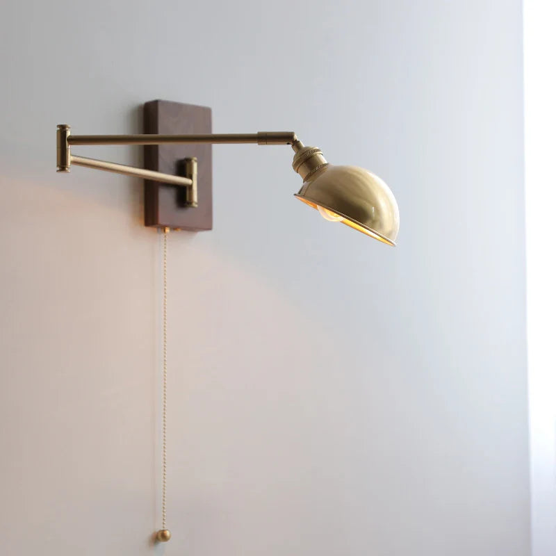 Axyaa Walnut Ash Wood Canopy LED Wall Sconce with Pull Chain Switch