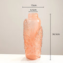 Axyaa Pink Glass Vase with Irregular Ice Cubes Relief, Home Decor Flowerpot