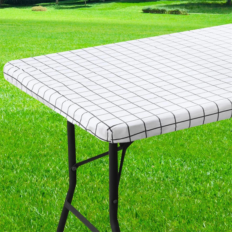 Axyaa Elastic Fitted Rectangle Vinyl Tablecloth for Indoor Outdoor Tables