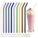 Axyaa Glass Straw Set with Brush, 10pcs Reusable Bent Milkshake Drinking Straws