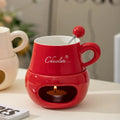 Axyaa Ceramic Cheese Chocolate Melting Mug with Fork, 280ml European Candle Cup