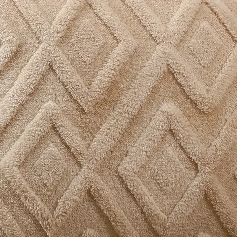 Axyaa Beige Faux Wool Rhombus Throw Pillow Covers Soft Plush Short Fleece Patterned Pillowcase