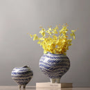 Axyaa Hand Painted Striped Ceramic Vase - Porcelain Flower Pot Home Decor