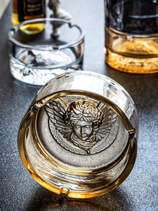 Axya Crystal Glass Ashtray for Home Office Decor and Men's Fashion