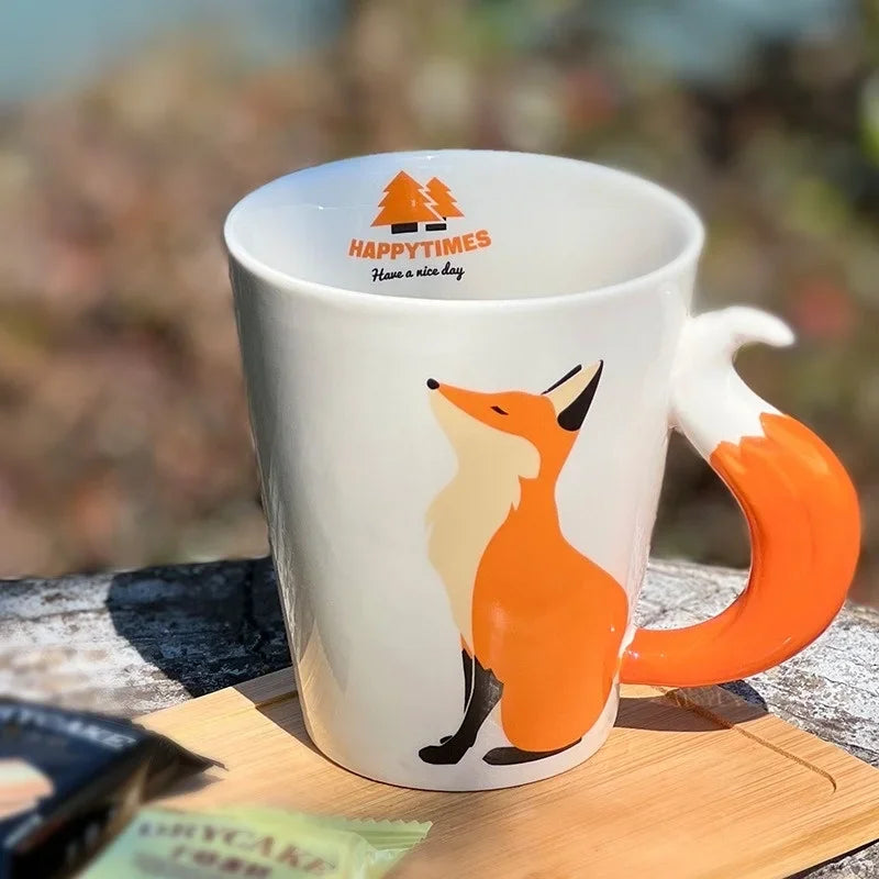 Ceramic Fox Mug with Fox Tail Handle - Axyaa Brand
